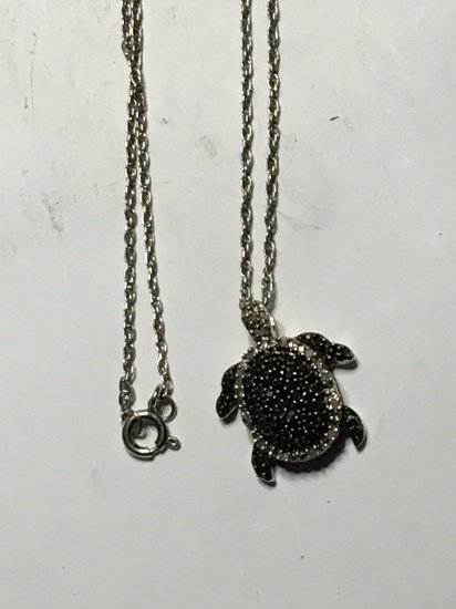 Sterling Silver .925 Diamond Encrusted Turtle White And Black Natural Diamonds $$$