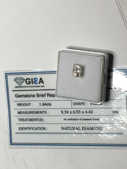 Diamond 1.64ct princess Cut Natural With Gisa Certificate V S White Top End $6500 Retail 