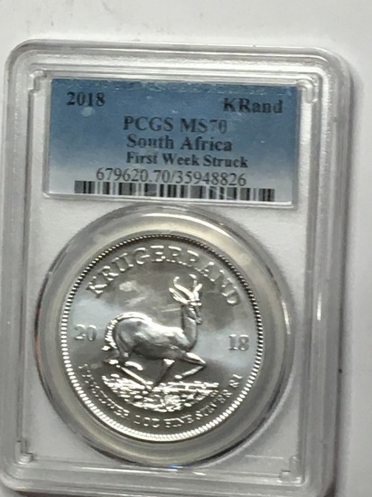 2018 Krugerand Silver graded first Week Struck Perfect Coin