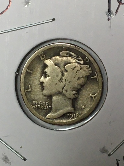 Mercury Silver Dime 1918 S Early Year Better Grade Very fine