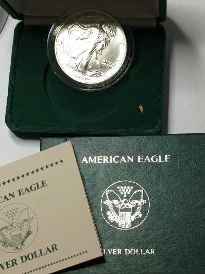 American Silver Eagle 1989 Gem In Original Mint Felt Box And  C O A