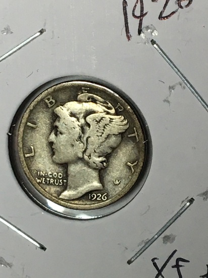 Mercury Silver Dime 1926 Extra fine nice Coin