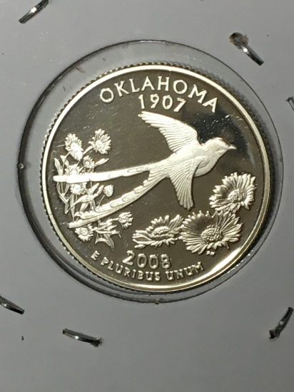 Washington State Quarter 2008 Proof U D M Silver Oklahoma 90 % Proof U D M