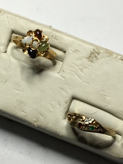 Vintage Heavy Gold Plated Rings With Rubies Opals And Emeralds
