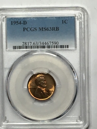 Wheat Cent 1954 D  graded red Colorful Toner