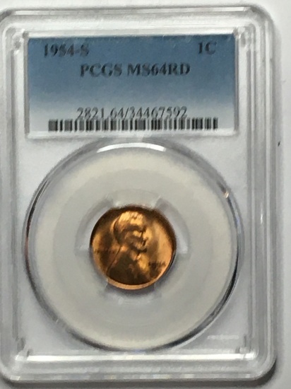Lincoln Wheat Cent 1954 S  graded red With Nice Colorful Tones