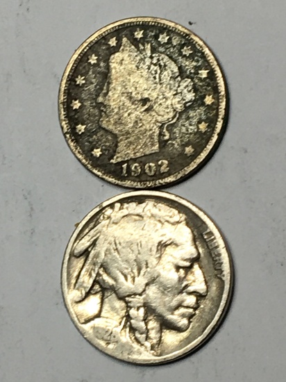 Buffalo Nickel And Liberty Nickel 1902 And 1928
