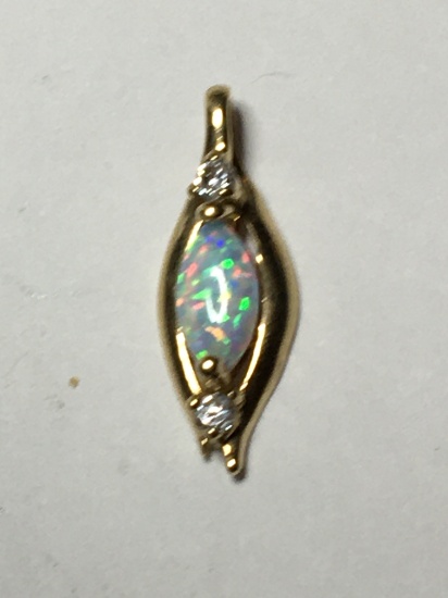 14kt yellow Gold Natural Diamond And Opal Pendant Top End Opal $$$