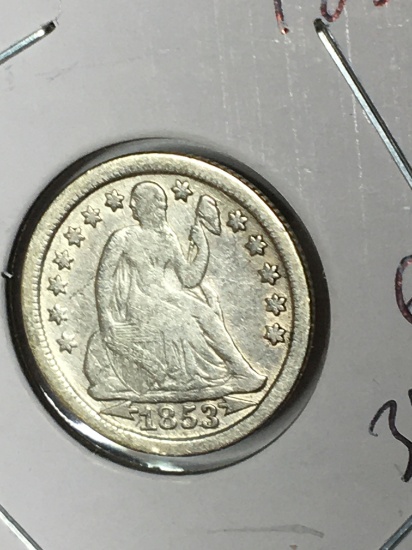 Seated Liberty Dime 1853 Rare D D O Double Date Very fine+ Nice Coin $$$