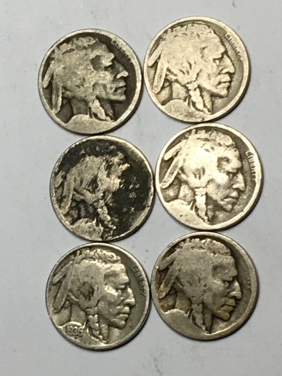 Buffalo Nickel Lot Of 6 Coins