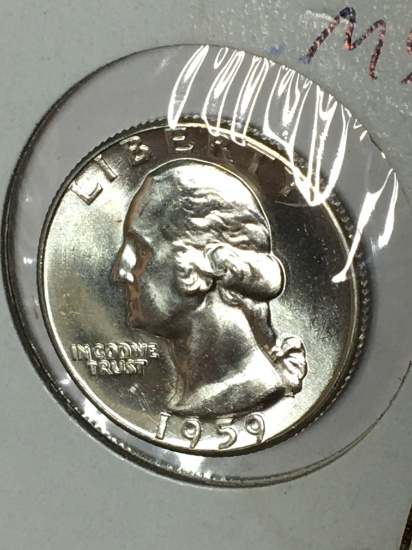 Washington Silver Quarter 1959 Gem B U Blazing White Satin High Grade