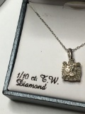 Sterling Silver Natural Diamond Pendant And Chain New With $105 Sticker In Box .25ct 18”