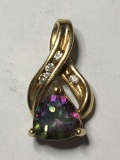 10kt yellow Gold Pink Sapphire And Natural Diamond Pendant 1.72 Grams