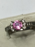 Antique Pink Sapphire And White Natural Diamond Ring 2c T+ 925 High End $599 Retail