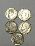 Roosevelt Silver Dime Lot Of 5 90% Silver Coins