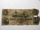 Confederate Bank Note Rail Road Bank 1853 One Dollar Adrian Extremly Rare $800+ In Good!!