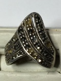Sterling Silver .925 Vintage Designer Han Thai Ring With Diamond Chips 4.99 Grams