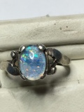 Sterling Silver Antique Opal Ring Natural High End Wello Opal Rainbow 1ct