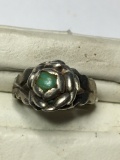 Sterling Silver Antique Ring With Green Jade