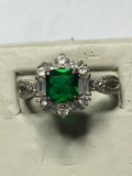Antique Emerald White Sapphire And Diamond Ring Natural Gems 3+ Ct .925 $$$
