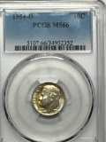 Roosevelt Dime 1954 D  graded rainbow Colors Super Nice Coin