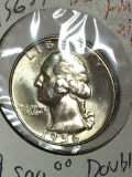 Washington Silver Quarter 1956 D D O Double Die Error Gem B U