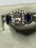 White And Blue Sapphire Ring Antique Sterling 2+ Cts 4.8+ Grams