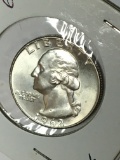 Washington Silver Quarter 1962 Gem B U Mega High Grade Frm Original Bank wrapped roll