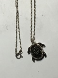 Sterling Silver .925 Diamond Encrusted Turtle White And Black Natural Diamonds $$$