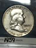 Franklin Silver Half 1959 D/d A U Bold D Over D