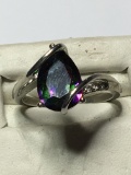 Sterling Silver .925 Diamond And Mystic Topaz Ring 2ct+ Nice Gems