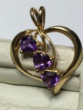Sapphire Yellow Gold Heart Pendant 10kt Stamped 2 C Ts Natural Blue Sapphires Hearts 1.74 Grams