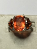 Sterling Silver Antique Ring Orange Fire Citrine 5+ct Stamped .925 5.7+ Grams