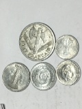 Aluminum Collector Coin Lot Francs Pfenigs Dinars 5 Coins 1940 S And 1950 S