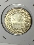 Silver Swiss 2 Francs Helvetia Frosty B U++ Nice Silver Coin 1965