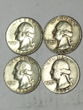 Washington Silver Quarter Lot $1 Face Value 4 Coins Extra fine to Uncirculated 90% Silver