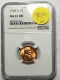Lincoln Wheat Cent 1946 D  graded rd Glowing Red Certified Gem