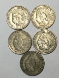  mexico Centavos Lot Of 5 20 Centavos Coins 1964 To 1968 Vintage Coin Lot