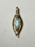 14kt yellow Gold Natural Diamond And Opal Pendant Top End Opal $$$