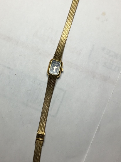 Vintage Loginess Gold Watch With Natural Diamond At 12 O Clock