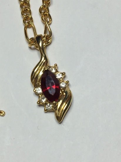 24 Kt Gold Layered And 10 Kt Gold Pendant And Necklace With Ruby And Synthetic Diamonds