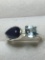 Sterling Silver Ring Designer New Never Worn Blue And White Sapphires 2+ Cts Size 7
