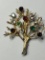 Sterling Silver Stamped Broach/pin 24 Kt Gold Layered Garnet And Sapphires 8.74 Grams Vintage