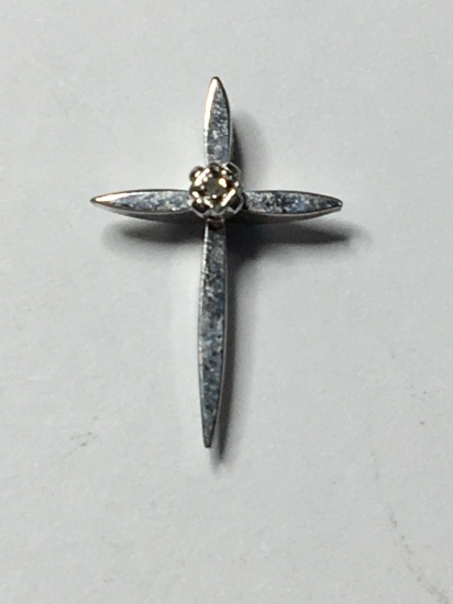 Sterling Silver Vintage Cross With Natural Diamond