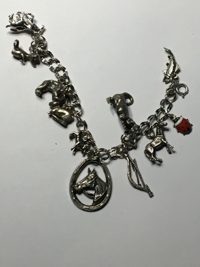 Sterling Silver 925 Charm Bracelet Heavy 42+ Grams Horses Bears Cats And More!
