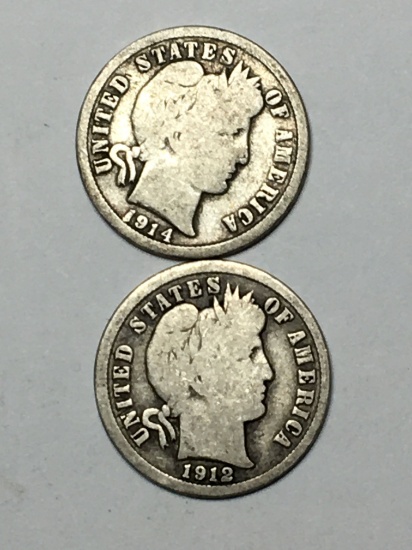 Barber Dime Lot 2 1912 And 1914