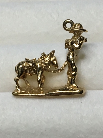 24 Kt Gold Layered Miner And Mule Charm