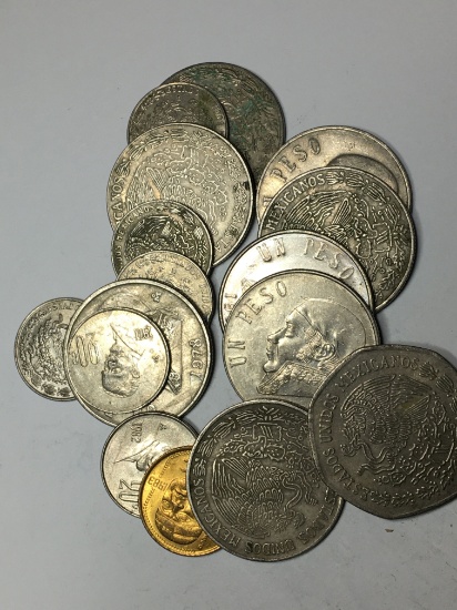 Mexico Vintage Pesos Lot 15 Coins 1970 S And 80s 90s