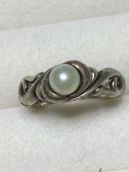 Sterling Silver Antique Pearl Ring Size 4