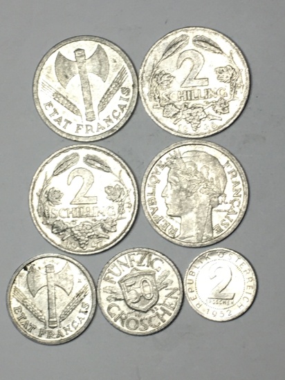 Aluminum Coin Lot France And Ostria 1942 To 1954 7 Coin